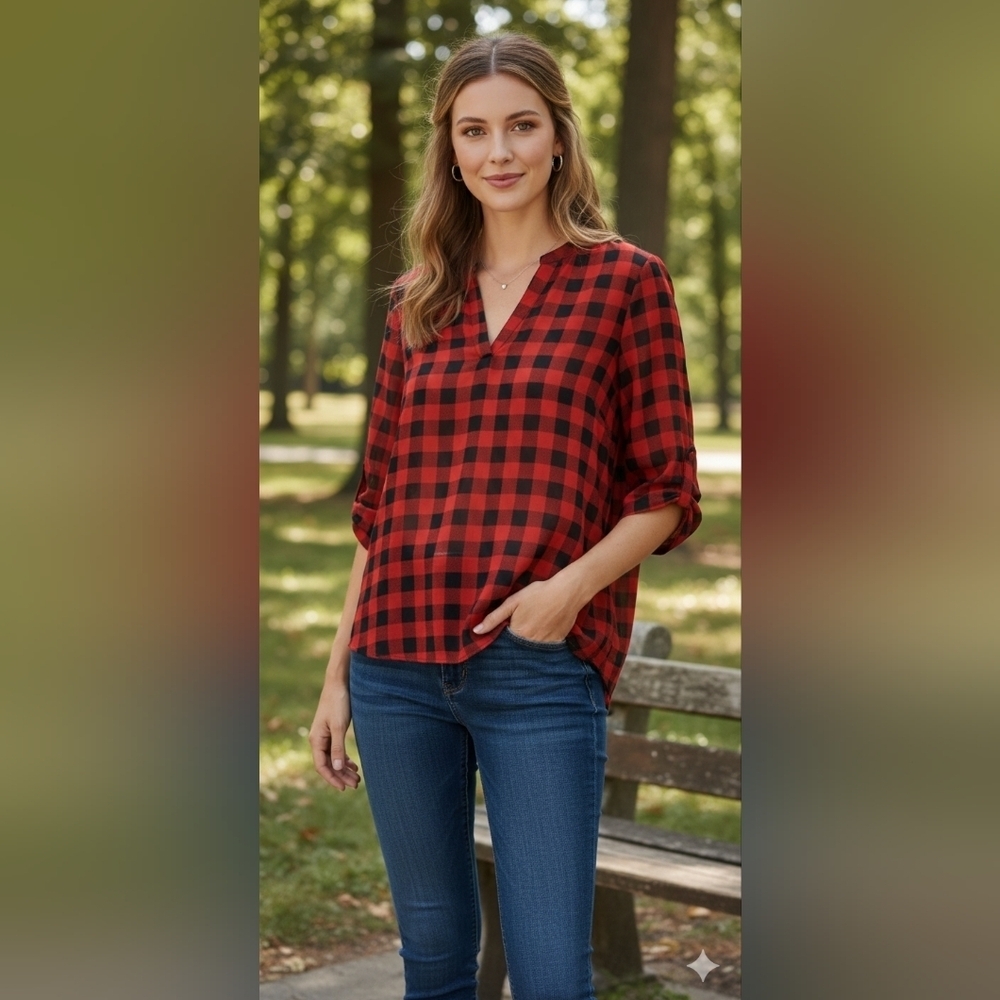 Sheer red and black top size 3 to 5 small